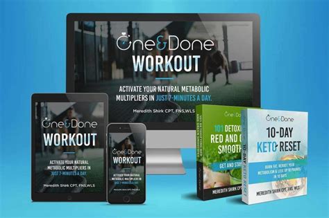 Mar 19, 2021 · One and Done Workout is a popular exercise program designed by fitness coach Meredith Shirk. This workout program contains about 12 exercises sequenced in such a manner that you’re able to lose ... 